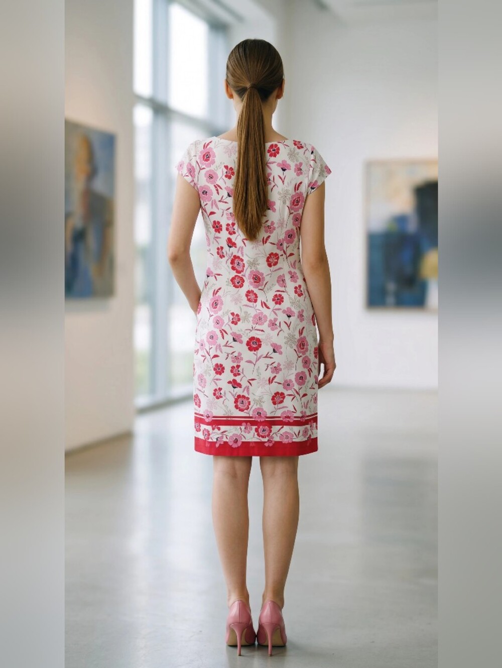 TALBOTS Floral Pink & White Cap-Sleeve Shift Dress SIZE LARGE - Picture 3 of 10